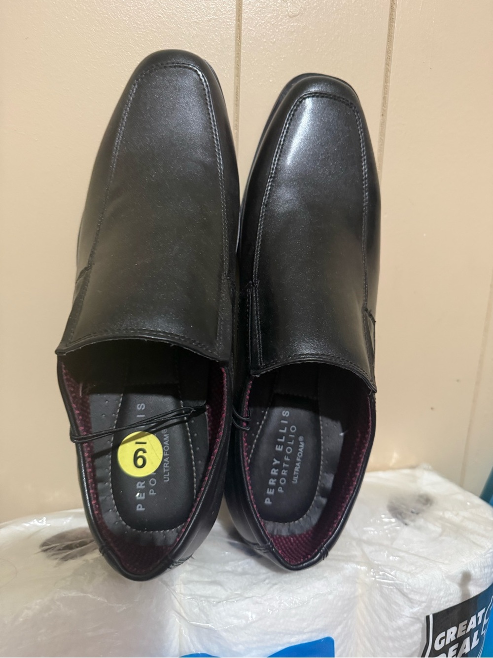 Perry Ellis Black Slip-On Loafers with Burgundy Lining